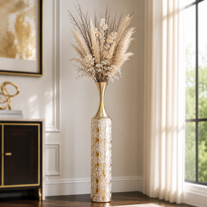 Tall Gold Metal Floor Vase for Modern Home Decor – Sleek Minimalist Accent, 14.7 x 14.7 x 106.5 cm by Sona Casa