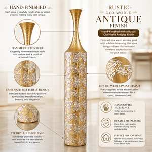 Set of 2 Tall Gold Metal Vases with Sleek Modern Finish for Elegant Home or Office Decor by Sona Casa