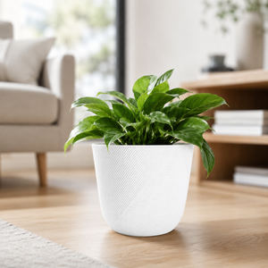 Modern White Round Plastic Planter, 12-Inch Flower Pot for Herbs and Indoor Outdoor Garden Decor