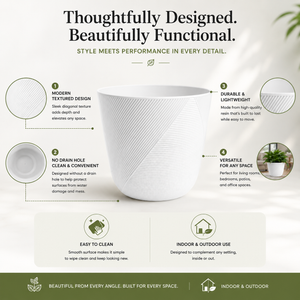 Modern White Round Plastic Planter, 12-Inch Flower Pot for Herbs and Indoor Outdoor Garden Decor