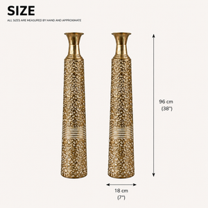 Set of 2 Tall Gold Metal Vases with Modern Minimalist Finish for Elegant Home Decor 17.7x17.7x95.3 cm