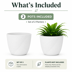 Set of 2 White Round 12-Inch Planter Pots - Modern Minimalist Indoor Outdoor Plant Containers