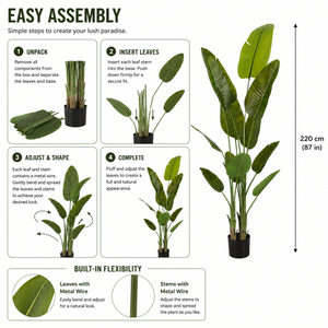 2.2 Meter Birds of Paradise Artificial Plant with Lush Green Leaves for Elegant Indoor Home Decor