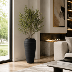 Tall Black Tapered Modern Planter Pot for Indoor Outdoor Home Decor