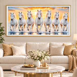 7 Running Horses Crystal Wall Art - Framed 70x140 cm
