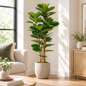 150 cm Artificial Fiddle Leaf Fig Tree Indoor Lifelike Faux Plant with Green Leaves in Black Pot for Home & Office Decor - Accent Collection