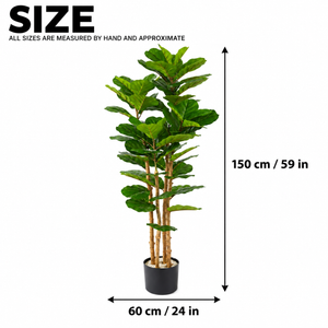 150 cm Artificial Fiddle Leaf Fig Tree Indoor Lifelike Faux Plant with Green Leaves in Black Pot for Home & Office Decor - Accent Collection