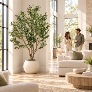 Large Nearly Natural 200 cm Artificial Olive Tree with Black Olives, Realistic Faux Plant for Indoor Outdoor Home and Patio Decor - Accent Collection