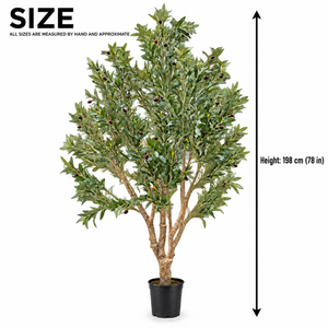 Large Nearly Natural 200 cm Artificial Olive Tree with Black Olives, Realistic Faux Plant for Indoor Outdoor Home and Patio Decor - Accent Collection