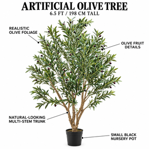 Large Nearly Natural 200 cm Artificial Olive Tree with Black Olives, Realistic Faux Plant for Indoor Outdoor Home and Patio Decor - Accent Collection