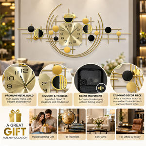 40" Large Metal Wall Clock with Silent Movement, Gold Accents, Decorative Modern Home Office Wall Art-Sona Casa
