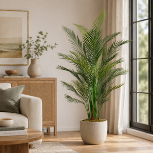 6 ft Artificial Areca Palm Tree with Lifelike Green Leaves, Black Sturdy Base, Realistic Indoor Home & Office Decor-Sona Casa
