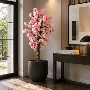 5 ft Tall Faux Pink Sichuan Cherry Blossom Tree, Realistic Artificial Indoor Plant for Living Room, Office & Patio Decor-Sona Casa