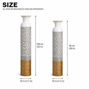 Set of 2 Round Metal Vases in White, Silver, and Gold Finish – Modern Decorative Accent for Home or Office – 14x14x106.7cm & 13.5x13.5x95.5cm - Accent Collection