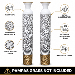 Set of 2 White Silver Metal Tall Floor Vases for Modern Home Decor 13.5x13.5x95.5 cm - Accent Collection