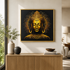 Buddha Wall Art with Crystal Accents, 70x70 cm, Modern Zen Home Decor, Metallic Finish, Spiritual Meditation Room Accent - Accent Collection