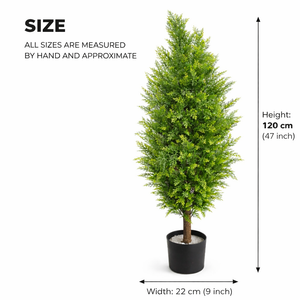 Artificial Tree Lemon Cypress, 120 cm Cedar Tree in Black Pot Stable Base Indoor Home, Office Patio, Living Room Decor by Sona Casa