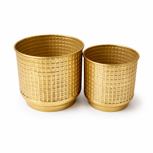 Golden Foil Pots, Pair of Decorative Planters Large and Small 25 cm, 22 cm Set of 2, Living Room, Office Decor-Sona Casa