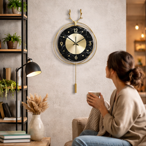 Vertical Gold and Black Silent Pendulum Wall Clock, 22" Modern Decorative Clock for Home, Office, Living Room, Bedroom by Sona Casa