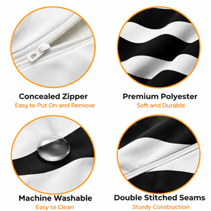 Modern Minimalist Square Cushion Cover, 17 x 17 Inch Black White Contemporary Decorative Pillowcase for Living Room Bedroom by Sona Casa