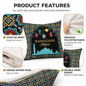 Modern Minimalist Square Cushion Cover, 17 x 17 Inch Ramadan Festive Decorative Pillowcase for Living Room Bedroom by Sona Casa