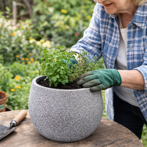 Dark Gray Round Pot for Plants, Planters Indoor Outdoor, Living Room, Garden, Patio Decor by Sona Casa