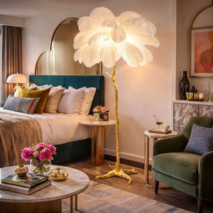 Luxurious Ostrich Feather Floor Lamp, Elegant Gold Branch LED Standing Light, Home or Office Decor by Sona Casa