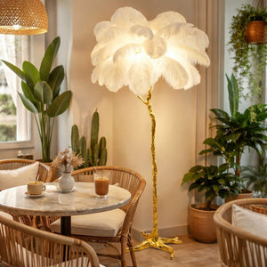 Luxurious Ostrich Feather Floor Lamp, Elegant Gold Branch LED Standing Light, Home or Office Decor by Sona Casa