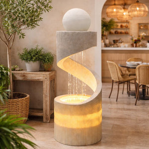 Tall Modern Spiral Floor Water Fountain with LED Lights & Orb, 112cm Home or Office Decor by Sona Casa