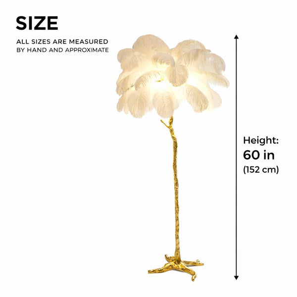 Luxurious Ostrich Feather Floor Lamp, Elegant Gold Branch LED Standing Light, Home or Office Decor by Sona Casa