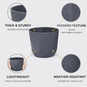 Modern Round Plastic Planter, 12-Inch Slate Gray Flower Pot, Home Office Garden Patio Porch Decor by Sona Casa