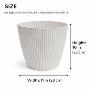 Modern Round Plastic Planter, 11 inch White Flower Pot with Drainage Hole, Home Office Garden Decor by Sona Casa