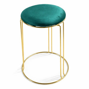 Petite Lightweight Green Stool with Gold Frame, Fabric Seat Compact Living Room Accent Home Decor by Sona Casa