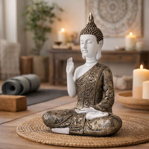 Small Meditating Buddha Statue 12" Tabletop Centerpieces Home Decor Gifts, Desktop, Shelf Shrine Ornament by Sona Casa