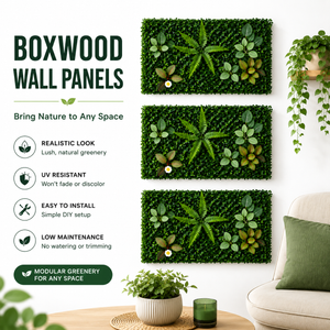 Green Boxwood Artificial Wall Panel with Lush Leaves, 40x60cm, Realistic Faux Greenery for Indoor Outdoor Home Decor