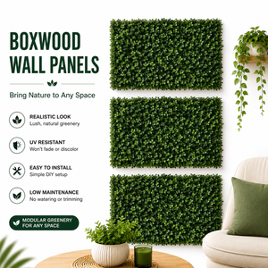 Green Boxwood Artificial Wall Panel 40x60 cm, Lush Faux Greenery Wall Decor for Indoor Outdoor Accent