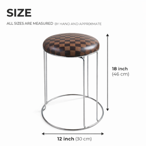Set of 2 Petite Lightweight Brown Black Pattern Stool with Silver Frame, Fabric Seat Compact Living Room Accent Home Decor - Accent Collection