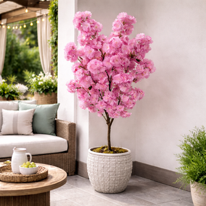 5 ft Tall Faux Pink Sichuan Cherry Blossom, Nearly Natural Large Artificial Tree, Indoor Decor for Living Room, Office, Patio-Sona Casa