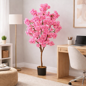 5 ft Tall Faux Pink Sichuan Cherry Blossom, Nearly Natural Large Artificial Tree, Indoor Decor for Living Room, Office, Patio-Sona Casa