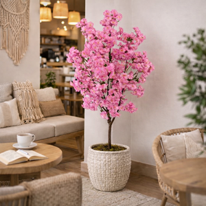 5 ft Tall Faux Pink Sichuan Cherry Blossom, Nearly Natural Large Artificial Tree, Indoor Decor for Living Room, Office, Patio-Sona Casa