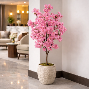 5 ft Tall Faux Pink Sichuan Cherry Blossom, Nearly Natural Large Artificial Tree, Indoor Decor for Living Room, Office, Patio-Sona Casa