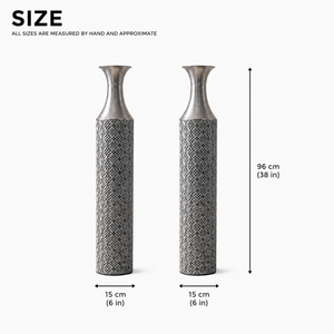Set of 2 Tall Silver Metal Floor Vases with Modern Minimalist Design for Elegant Home Decor 14x14x95 cm