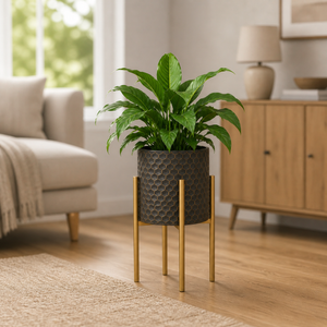 Large Brown Gold Metal Indoor Decorative Planter Pot, 58cm High x 31cm Wide, Modern Rustic Home Accent