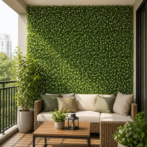 Green Artificial Grass Wall Panels with White Baby’s Breath Flowers, 40x60cm Decorative Floral Wall Art for Home Decor by