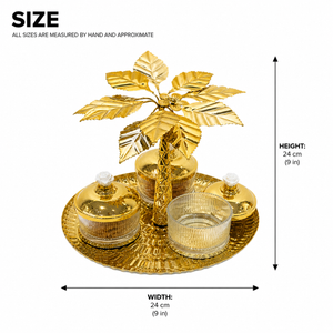 Gold Tree Design Metal Tray with Two Glass Jars, Decorative Gold Finish, 24" Square Premium Home Accent