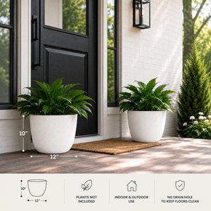Set of 2 White Round 12-Inch Planter Pots - Modern Minimalist Indoor Outdoor Plant Containers