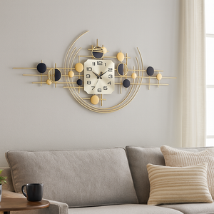 Large Decorative Metal Wall Clock, 40" Wide, Silent Gold Accent Home Office Decor-Sona Casa