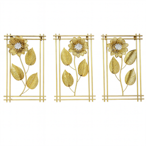 3 Piece Gold Flowers Metal Wall Decor Set, Elegant Floral Sculptures, 50cm Tall x 30cm Wide Panels Home Office Decor-Sona Casa