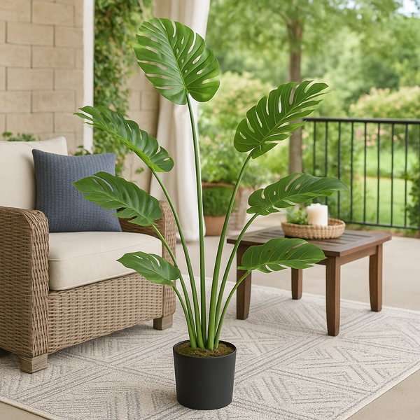 Large Artificial Monstera Plant, 120cm Nealy Natural with Cement Base, Indoor, Patio, Porch, Home Office Decor, Gifts-Sona Casa