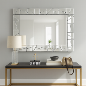 Extra Large 4 ft Silver Glass Mirror, Modern Block Design, Easy to Install Horizontal Vertical Orientation-Sona Casa